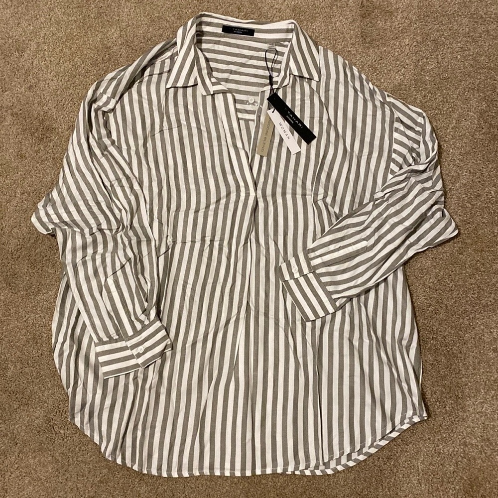 Tahari Striped Poplin Tunic - Picture 4 of 4